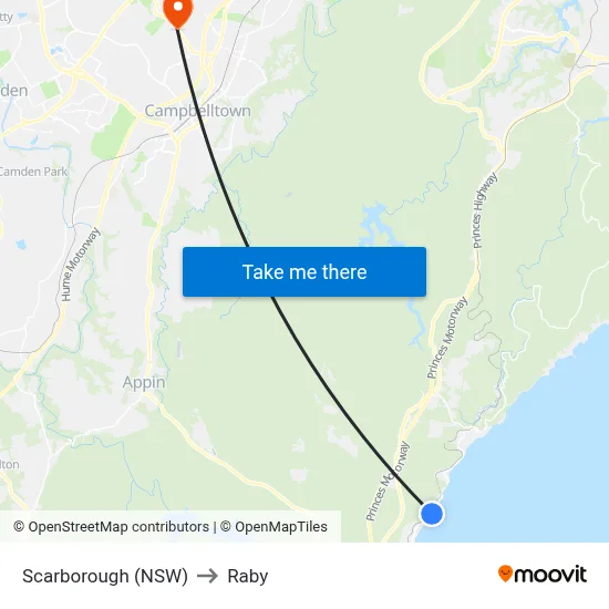 Scarborough (NSW) to Raby map