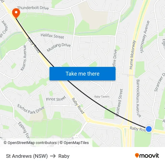 St Andrews (NSW) to Raby map
