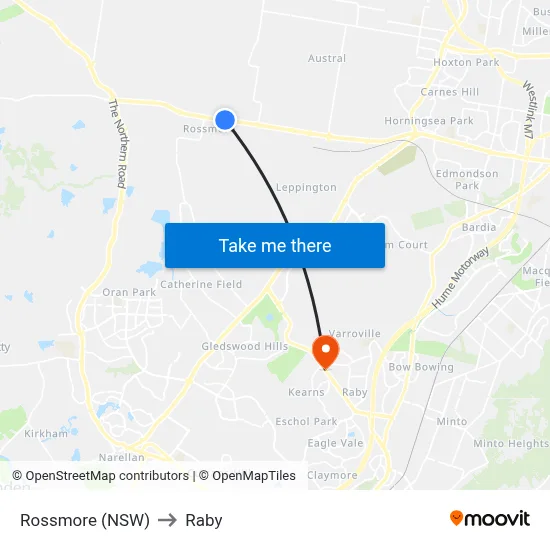 Rossmore (NSW) to Raby map
