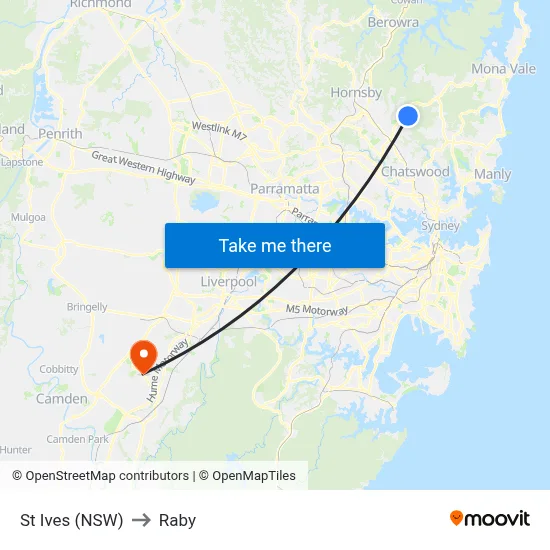 St Ives (NSW) to Raby map