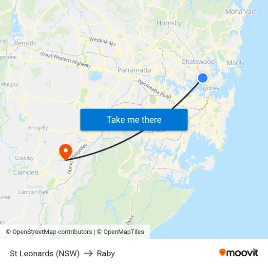 St Leonards (NSW) to Raby map