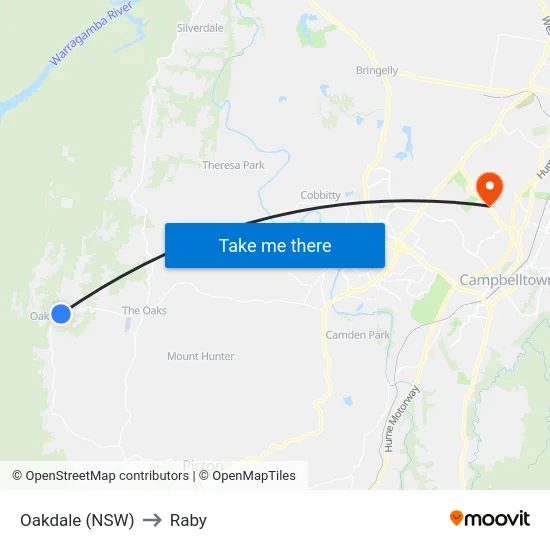 Oakdale (NSW) to Raby map