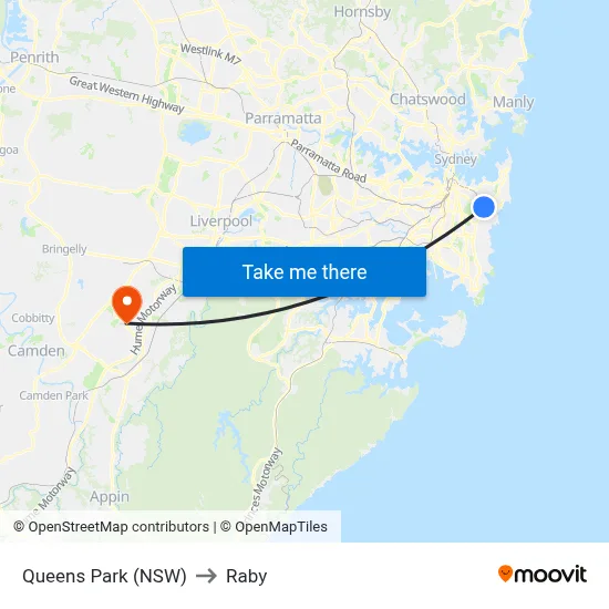 Queens Park (NSW) to Raby map