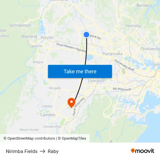 Nirimba Fields to Raby map