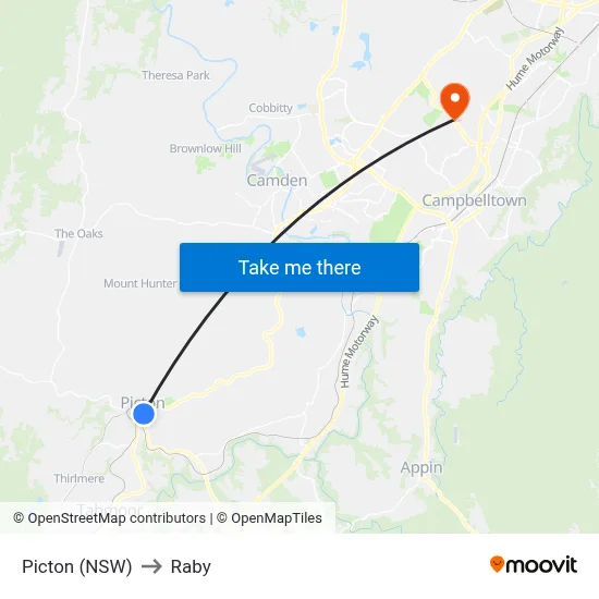Picton (NSW) to Raby map