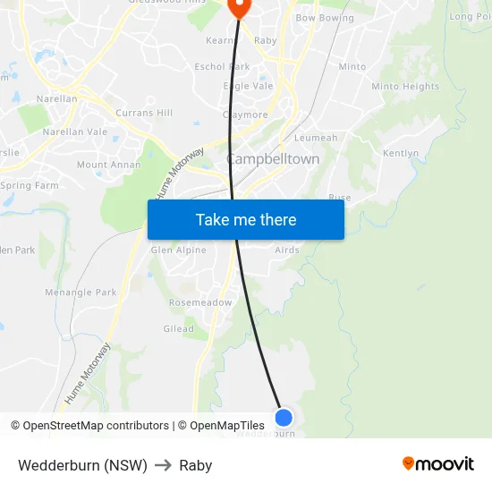 Wedderburn (NSW) to Raby map