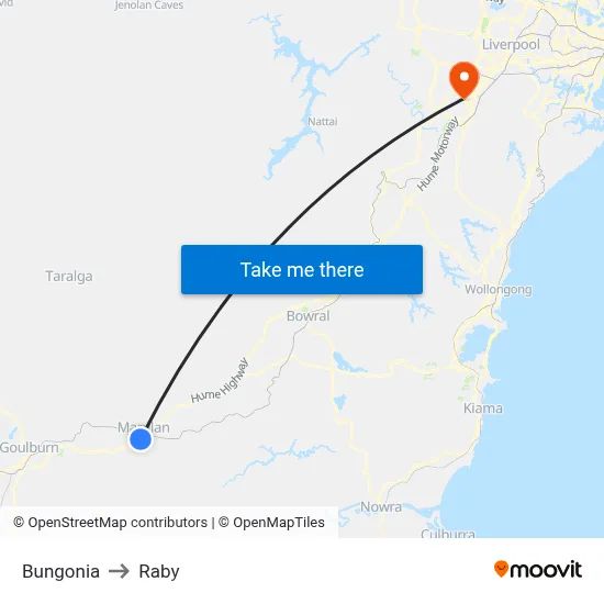 Bungonia to Raby map