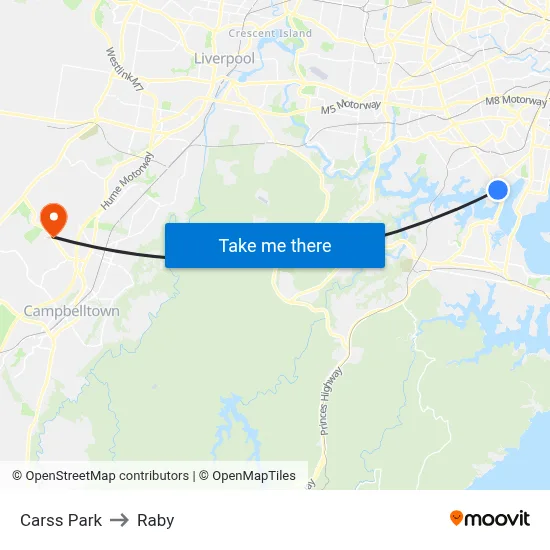 Carss Park to Raby map