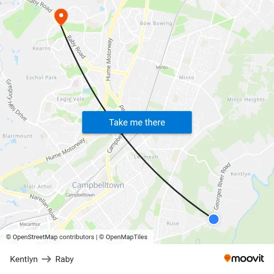 Kentlyn to Raby map