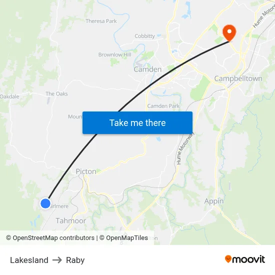 Lakesland to Raby map