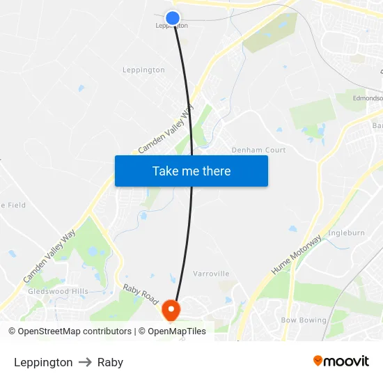 Leppington to Raby map