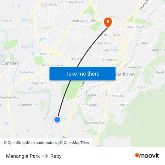 Menangle Park to Raby map