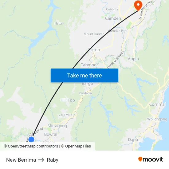 New Berrima to Raby map