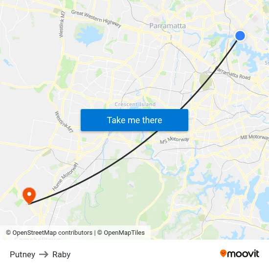 Putney to Raby map