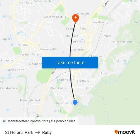 St Helens Park to Raby map