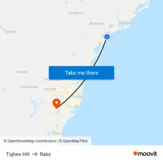 Tighes Hill to Raby map