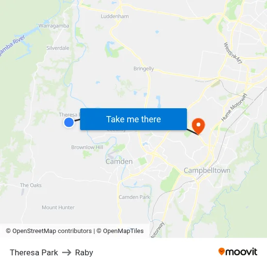 Theresa Park to Raby map