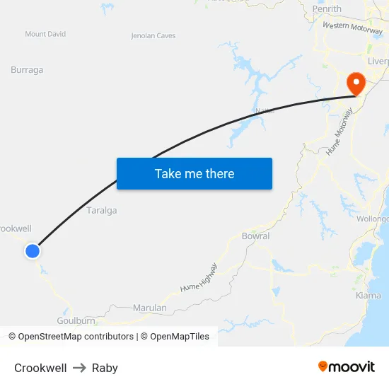 Crookwell to Raby map