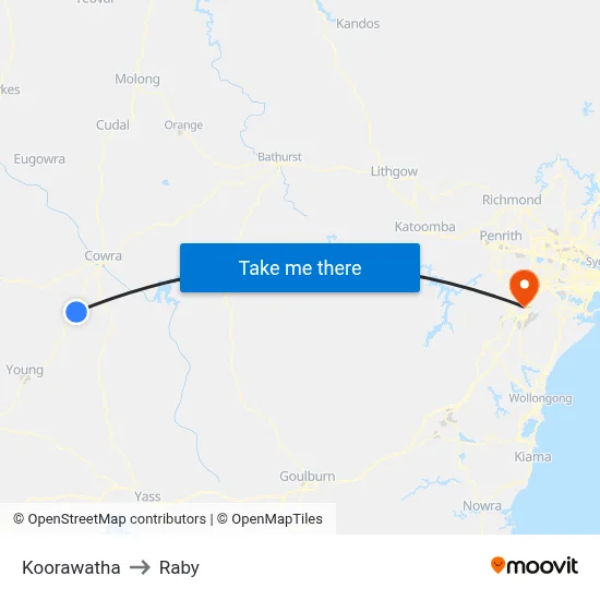 Koorawatha to Raby map