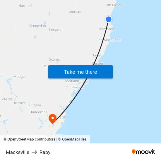 Macksville to Raby map