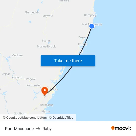 Port Macquarie to Raby map