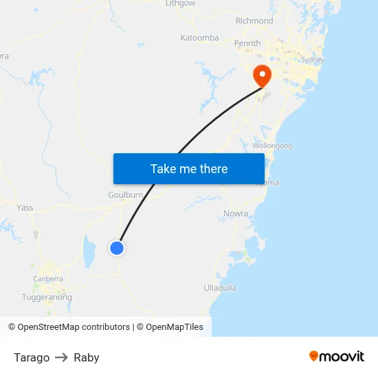 Tarago to Raby map