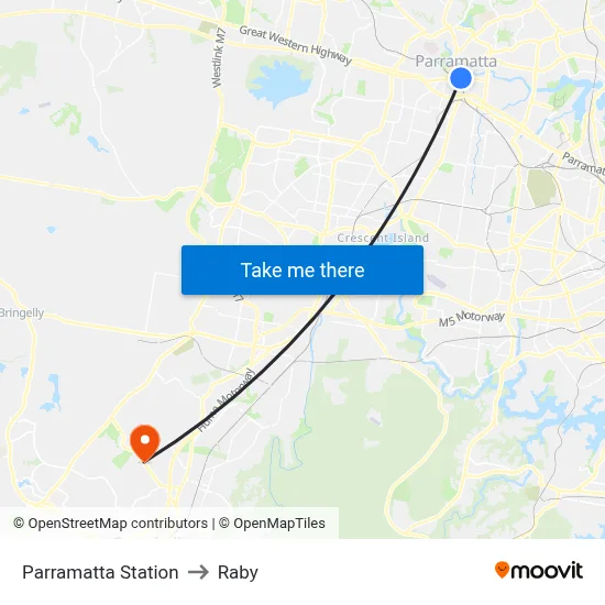 Parramatta Station to Raby map