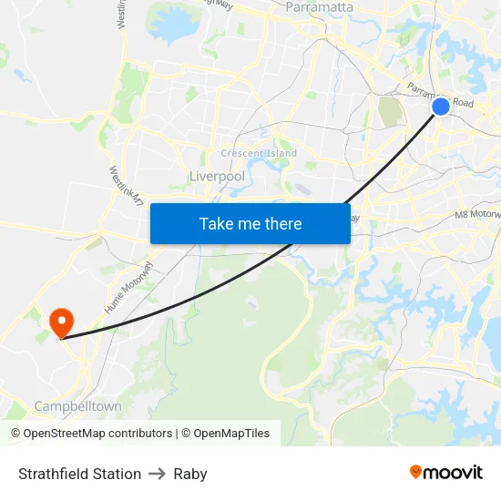 Strathfield Station to Raby map