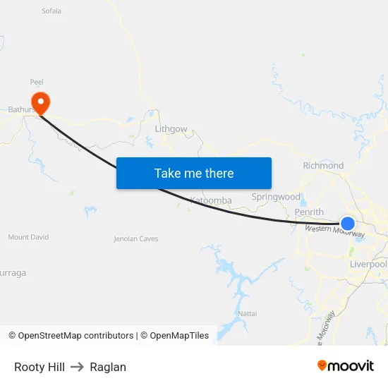 Rooty Hill to Raglan map