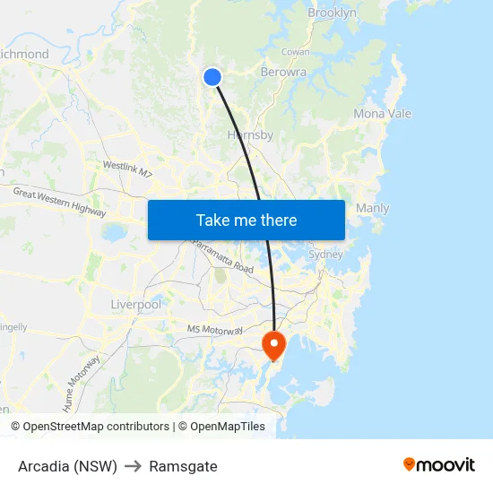 Arcadia (NSW) to Ramsgate map