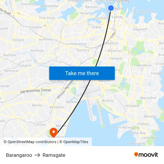 Barangaroo to Ramsgate map