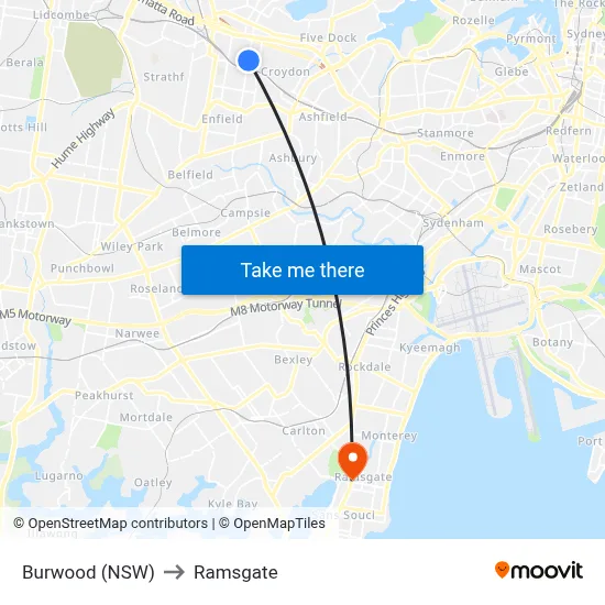 Burwood (NSW) to Ramsgate map