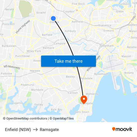 Enfield (NSW) to Ramsgate map