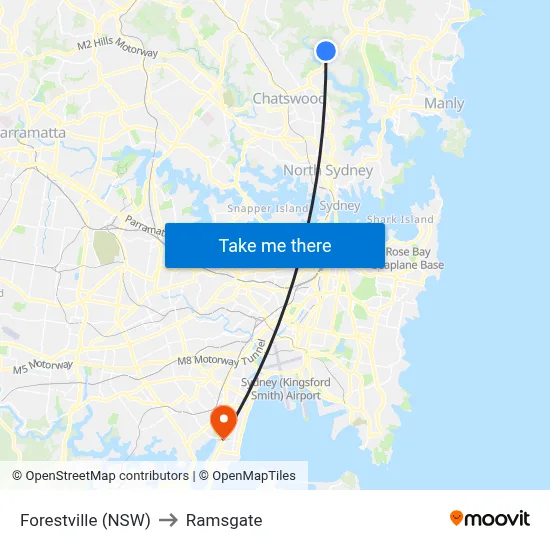 Forestville (NSW) to Ramsgate map