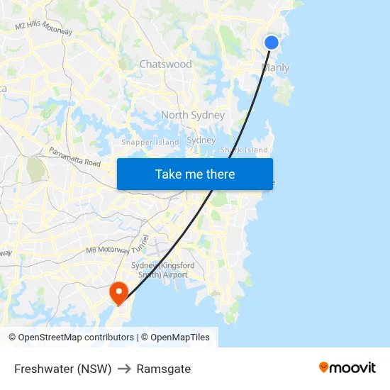 Freshwater (NSW) to Ramsgate map