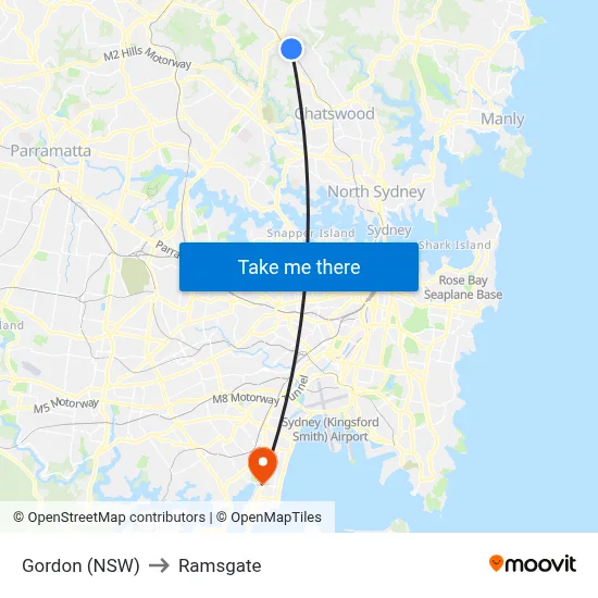 Gordon (NSW) to Ramsgate map