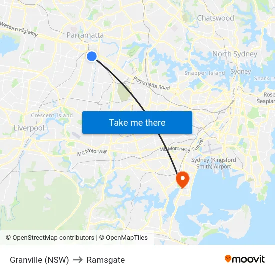 Granville (NSW) to Ramsgate map