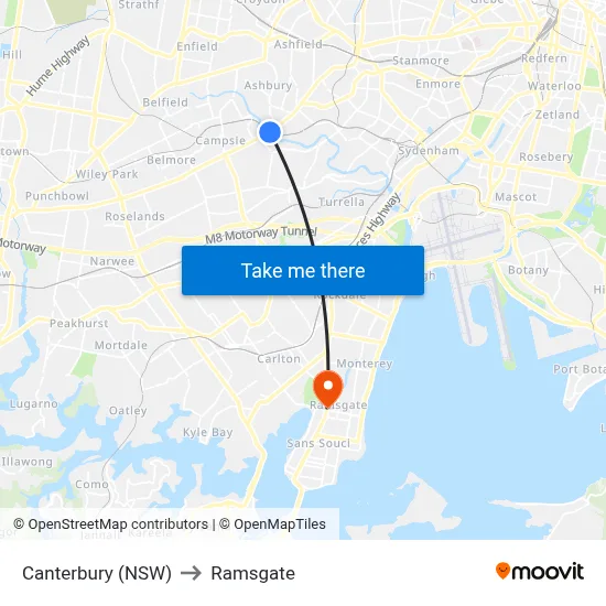 Canterbury (NSW) to Ramsgate map