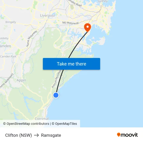 Clifton (NSW) to Ramsgate map