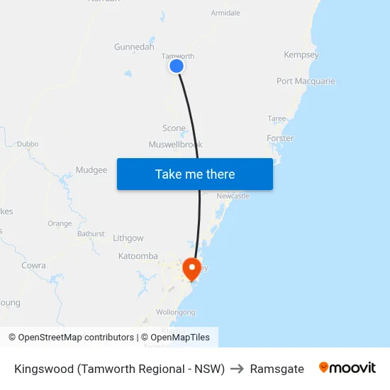 Kingswood (Tamworth Regional - NSW) to Ramsgate map