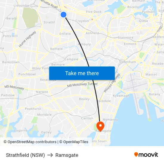 Strathfield (NSW) to Ramsgate map