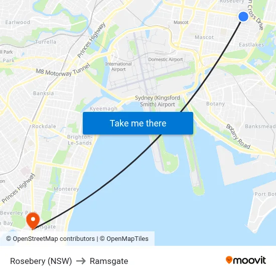 Rosebery (NSW) to Ramsgate map