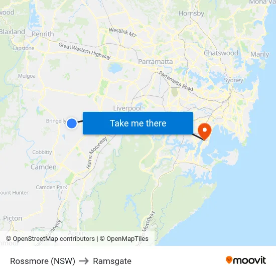 Rossmore (NSW) to Ramsgate map