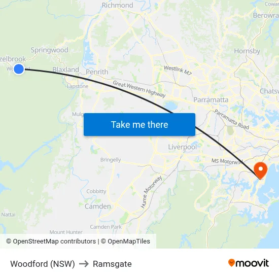 Woodford (NSW) to Ramsgate map