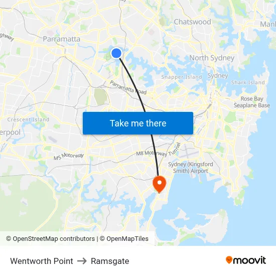 Wentworth Point to Ramsgate map