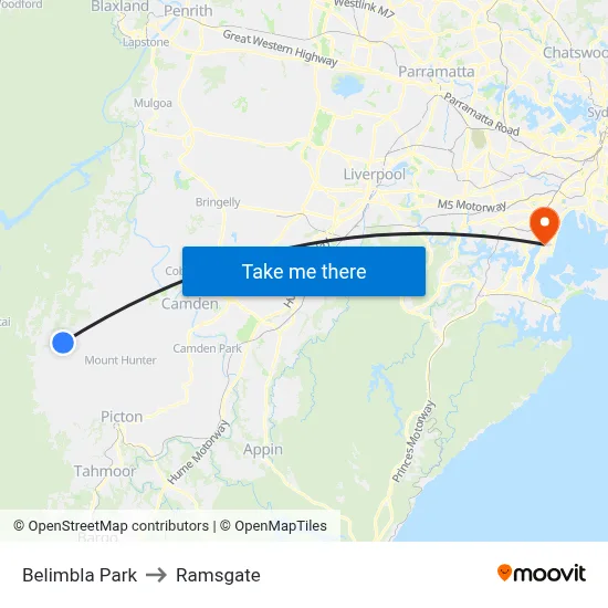 Belimbla Park to Ramsgate map