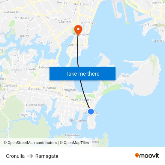 Cronulla to Ramsgate map