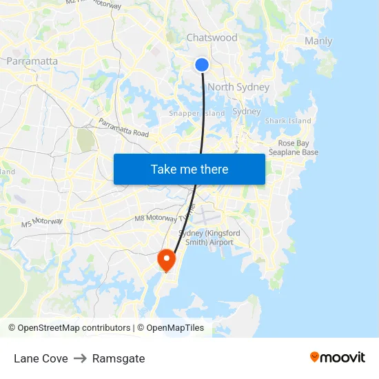 Lane Cove to Ramsgate map