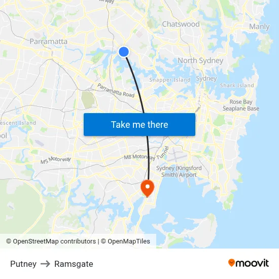 Putney to Ramsgate map