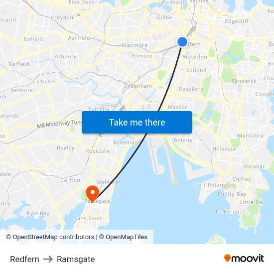Redfern to Ramsgate map
